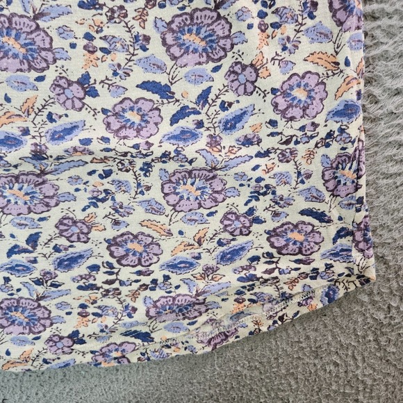 Lucky Brand Tee Top Women Medium Tie Neck Stretch Floral Purple Navy - Picture 4 of 10